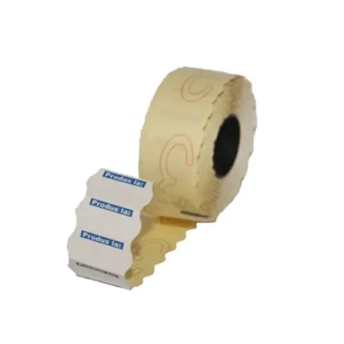 Etichete autoadezive cu adeziv permanent, dimensiune 26×12mm, colturi rotunjite, pre-tiparite "Produs la", 1500 etic/rola, albe